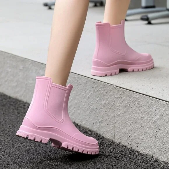 Women's Waterproof Rain Boots Elastic Chelsea Mid Heel Ankle Garden Shoes - Picture 6 of 6
